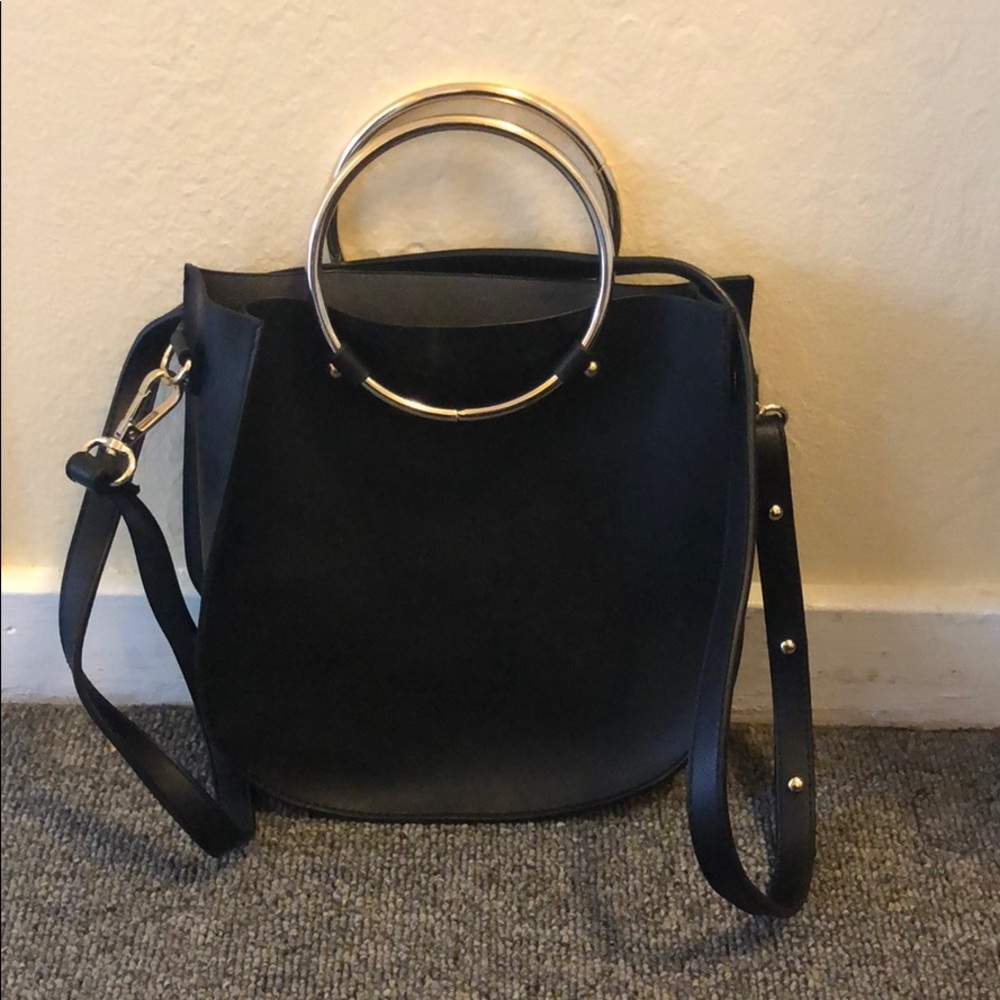 Tshirt & Jeans Black Vegan Leather Ring Bag